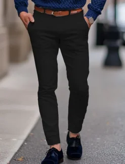 Outlet OUKU Men's Trousers Chinos Summer Pants Casual Pants Front Pocket Plain Comfort Breathable Casual Daily Holiday Fashion Basic Black White