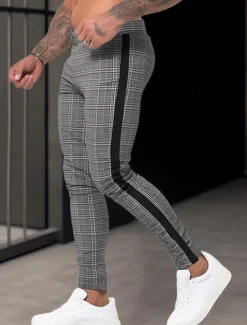 Online OUKU Men's Trousers Chinos Summer Pants Casual Pants Front Pocket Zip Leg Grid / Plaid Comfort Breathable Business Casual Daily Fashion Basic Brown Khaki