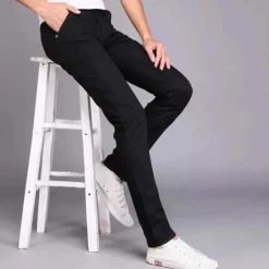 Discount OUKU Men's Trousers Chinos Work Pants Casual Pants Pocket Straight Leg Plain Comfort Breathable Office Daily Streetwear Stylish Classic Black Wine Micro-elastic