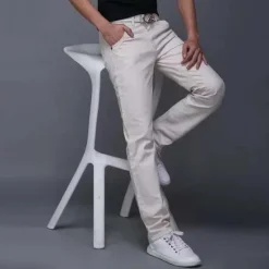 Discount OUKU Men's Trousers Chinos Work Pants Casual Pants Pocket Straight Leg Plain Comfort Breathable Office Daily Streetwear Stylish Classic Black Wine Micro-elastic