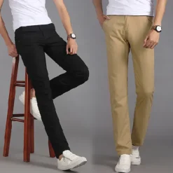 Discount OUKU Men's Trousers Chinos Work Pants Casual Pants Pocket Straight Leg Plain Comfort Breathable Office Daily Streetwear Stylish Classic Black Wine Micro-elastic