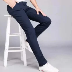 Discount OUKU Men's Trousers Chinos Work Pants Casual Pants Pocket Straight Leg Plain Comfort Breathable Office Daily Streetwear Stylish Classic Black Wine Micro-elastic