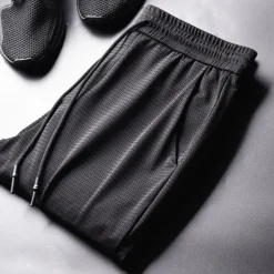 OUKU Men's Trousers Cropped Pants Casual Pants Drawstring Elastic Waist Solid Colored Breathable Quick Dry Outdoor Daily Gym Casual Athletic Micro-elastic Black