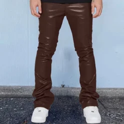 Clearance OUKU Men's Trousers Faux Leather Pants Casual Pants Pocket Plain Comfort Breathable Outdoor Daily Going out Fashion Casual Black Red
