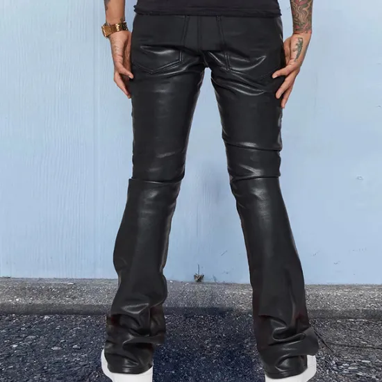 Clearance OUKU Men's Trousers Faux Leather Pants Casual Pants Pocket Plain Comfort Breathable Outdoor Daily Going out Fashion Casual Black Red