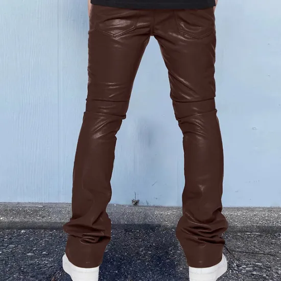 Clearance OUKU Men's Trousers Faux Leather Pants Casual Pants Pocket Plain Comfort Breathable Outdoor Daily Going out Fashion Casual Black Red