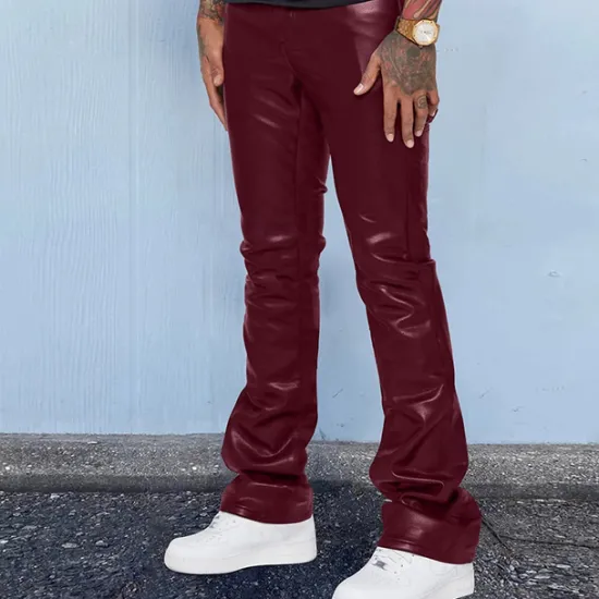 Clearance OUKU Men's Trousers Faux Leather Pants Casual Pants Pocket Plain Comfort Breathable Outdoor Daily Going out Fashion Casual Black Red