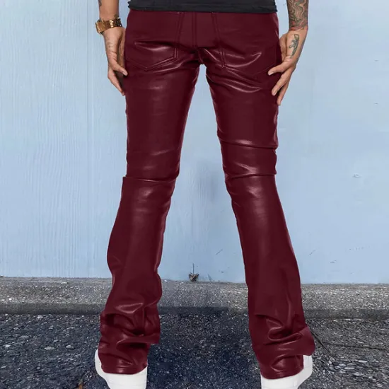 Clearance OUKU Men's Trousers Faux Leather Pants Casual Pants Pocket Plain Comfort Breathable Outdoor Daily Going out Fashion Casual Black Red
