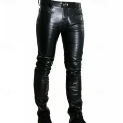 Outlet OUKU Men's Trousers Faux Leather Shorts Buttons Pocket Plain Comfort Outdoor Daily Fashion Casual Micro-elastic Black