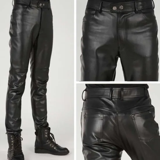 OUKU Men's Trousers Faux Leather Pants Casual Pants Pocket Straight Leg Plain Comfort Casual Daily Holiday Streetwear Stylish Black