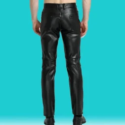 OUKU Men's Trousers Faux Leather Pants Casual Pants Pocket Straight Leg Plain Comfort Casual Daily Holiday Streetwear Stylish Black