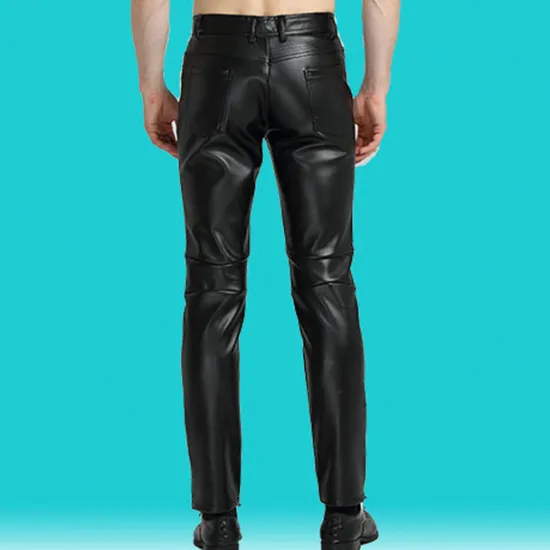 OUKU Men's Trousers Faux Leather Pants Casual Pants Pocket Straight Leg Plain Comfort Casual Daily Holiday Streetwear Stylish Black