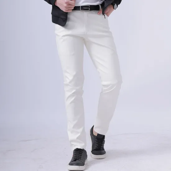 Outlet OUKU Men's Trousers Faux Leather Pants Casual Pants Pocket Straight Leg Plain Stretch Party Daily Wear Fashion Streetwear Black White