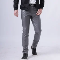 Outlet OUKU Men's Trousers Faux Leather Pants Casual Pants Pocket Straight Leg Plain Stretch Party Daily Wear Fashion Streetwear Black White