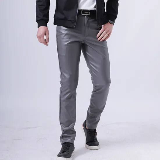 Outlet OUKU Men's Trousers Faux Leather Pants Casual Pants Pocket Straight Leg Plain Stretch Party Daily Wear Fashion Streetwear Black White