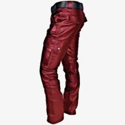 Clearance OUKU Men's Trousers Leather Pants Casual Pants Multi Pocket Solid Color Motorcycle Streetwear Fashion Black Red