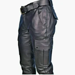 Clearance OUKU Men's Trousers Leather Pants Casual Pants Multi Pocket Solid Color Motorcycle Streetwear Fashion Black Red