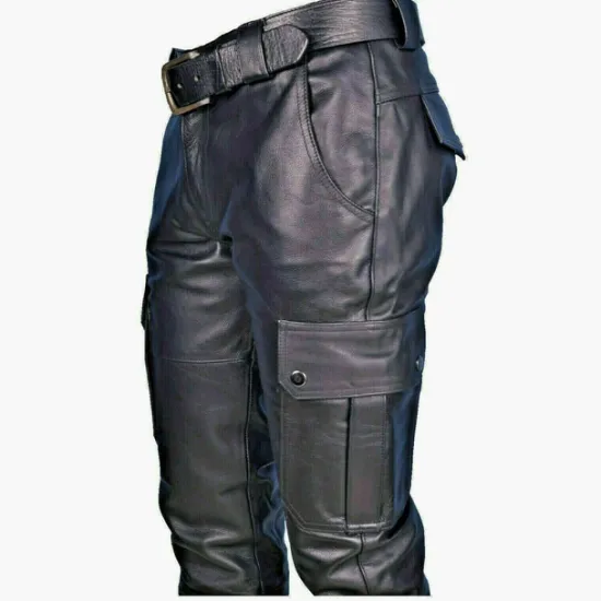 Clearance OUKU Men's Trousers Leather Pants Casual Pants Multi Pocket Solid Color Motorcycle Streetwear Fashion Black Red