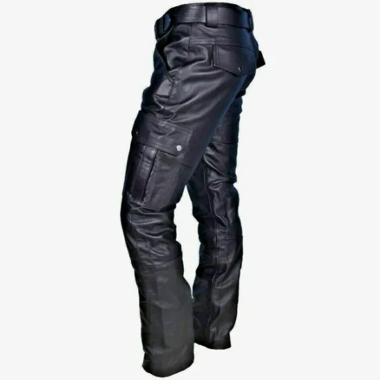 Clearance OUKU Men's Trousers Leather Pants Casual Pants Multi Pocket Solid Color Motorcycle Streetwear Fashion Black Red