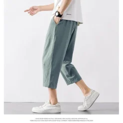 Discount OUKU Men's Trousers Linen Shorts Summer Shorts Capri Pants Straight Pocket Elastic Waist Solid Color Comfort Breathable Ankle-Length Sports Outdoor Daily Casual Folk Style Black Blue Micro-elastic