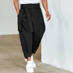 OUKU Men's Trousers Pants Trousers Tapered Carrot Pants Cropped Pants Casual Pants Drawstring Elastic Waist Novelty Solid Color Comfort Outdoor Ankle-Length Casual Daily Streetwear Streetwear Casual