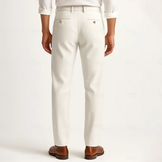 Outlet OUKU Men's Trousers Solid Color Knee Length Business Classic Style Casual Black White Inelastic