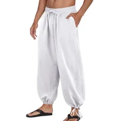 Sale OUKU Men's Trousers Summer Pants Bloomers Beach Pants Baggy Harem Pants Pocket Drawstring Baggy Plain Comfort Breathable Yoga Daily Classic Casual / Sporty Loose Fit Black White