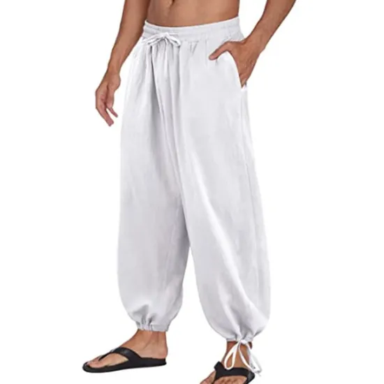Sale OUKU Men's Trousers Summer Pants Bloomers Beach Pants Baggy Harem Pants Pocket Drawstring Baggy Plain Comfort Breathable Yoga Daily Classic Casual / Sporty Loose Fit Black White