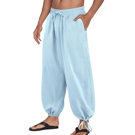 Sale OUKU Men's Trousers Summer Pants Bloomers Beach Pants Baggy Harem Pants Pocket Drawstring Baggy Plain Comfort Breathable Yoga Daily Classic Casual / Sporty Loose Fit Black White