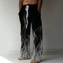 Online OUKU Men's Trousers Summer Pants Beach Pants Elastic Drawstring Design Front Pocket Straight Leg Graphic Prints Flame Comfort Soft Casual Daily For Vacation Linen Like Fabric Fashion Designer Yellow Blue