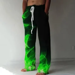 Online OUKU Men's Trousers Summer Pants Beach Pants Elastic Drawstring Design Front Pocket Straight Leg Graphic Prints Flame Comfort Soft Casual Daily For Vacation Linen Like Fabric Fashion Designer Yellow Blue