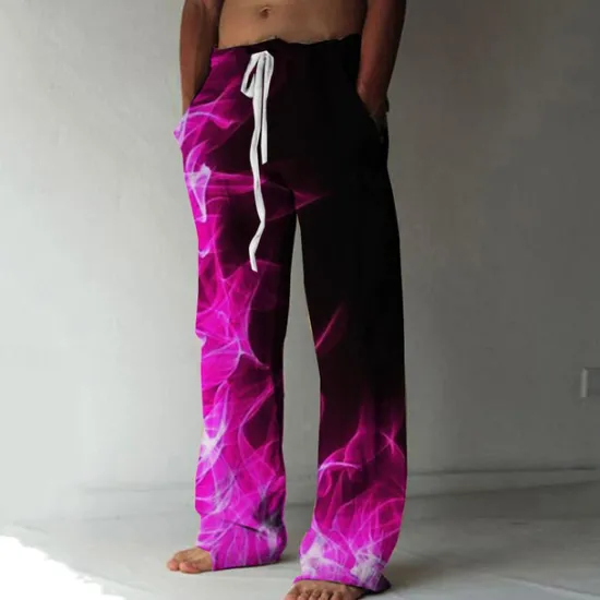 Online OUKU Men's Trousers Summer Pants Beach Pants Elastic Drawstring Design Front Pocket Straight Leg Graphic Prints Flame Comfort Soft Casual Daily For Vacation Linen Like Fabric Fashion Designer Yellow Blue