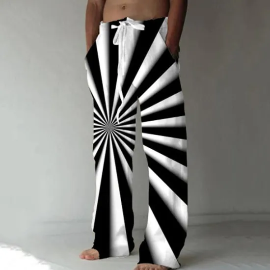Online OUKU Men's Trousers Summer Pants Beach Pants Elastic Drawstring Design Front Pocket Straight Leg Graphic Prints Flame Comfort Soft Casual Daily For Vacation Linen Like Fabric Fashion Designer Yellow Blue