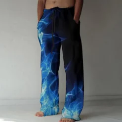 Online OUKU Men's Trousers Summer Pants Beach Pants Elastic Drawstring Design Front Pocket Straight Leg Graphic Prints Flame Comfort Soft Casual Daily For Vacation Linen Like Fabric Fashion Designer Yellow Blue