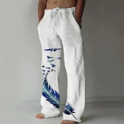 Sale OUKU Men's Trousers Summer Pants Beach Pants Pocket Elastic Waist Drawstring Feather Lightweight Outdoor Full Length Casual Daily Casual Trousers White Navy Blue Micro-elastic