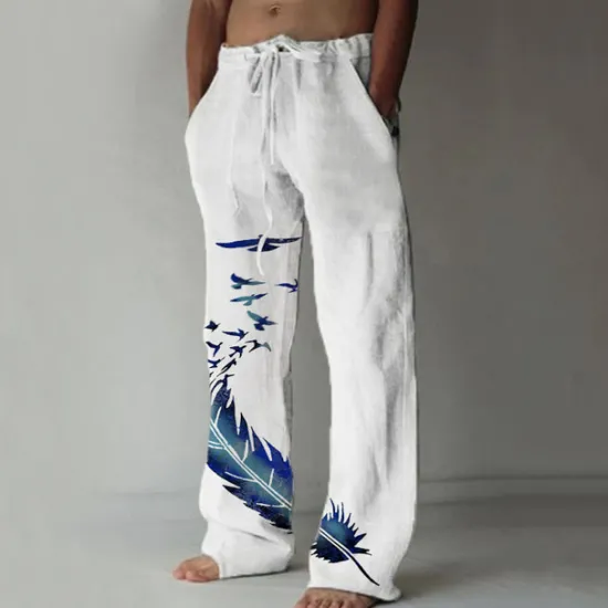 Sale OUKU Men's Trousers Summer Pants Beach Pants Pocket Elastic Waist Drawstring Feather Lightweight Outdoor Full Length Casual Daily Casual Trousers White Navy Blue Micro-elastic