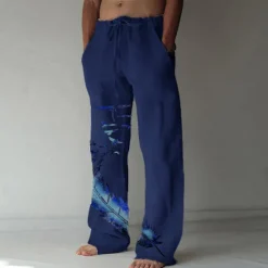 Sale OUKU Men's Trousers Summer Pants Beach Pants Pocket Elastic Waist Drawstring Feather Lightweight Outdoor Full Length Casual Daily Casual Trousers White Navy Blue Micro-elastic
