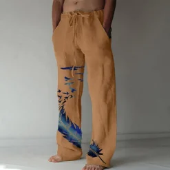 Sale OUKU Men's Trousers Summer Pants Beach Pants Pocket Elastic Waist Drawstring Feather Lightweight Outdoor Full Length Casual Daily Casual Trousers White Navy Blue Micro-elastic