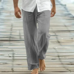 OUKU Men's Trousers Summer Pants Baggy Pants Beach Pants Casual Pants Drawstring Front Pocket Straight Leg Plain Comfort Soft Full Length Yoga Holiday Beach Fashion Hawaiian Black White