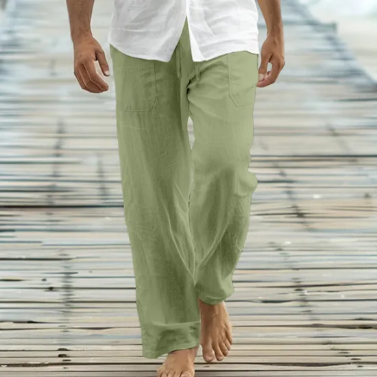 OUKU Men's Trousers Summer Pants Baggy Pants Beach Pants Casual Pants Drawstring Front Pocket Straight Leg Plain Comfort Soft Full Length Yoga Holiday Beach Fashion Hawaiian Black White