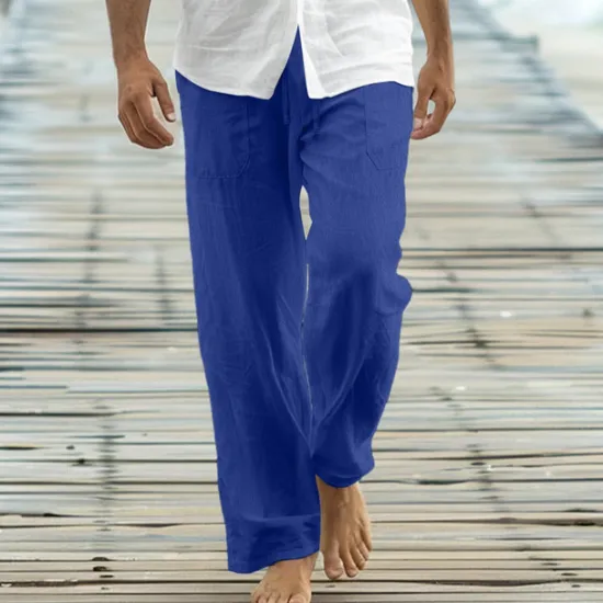 OUKU Men's Trousers Summer Pants Baggy Pants Beach Pants Casual Pants Drawstring Front Pocket Straight Leg Plain Comfort Soft Full Length Yoga Holiday Beach Fashion Hawaiian Black White