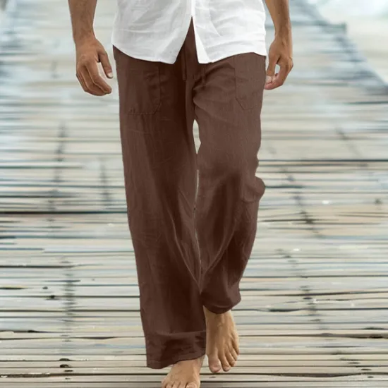 OUKU Men's Trousers Summer Pants Baggy Pants Beach Pants Casual Pants Drawstring Front Pocket Straight Leg Plain Comfort Soft Full Length Yoga Holiday Beach Fashion Hawaiian Black White
