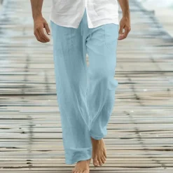 OUKU Men's Trousers Summer Pants Baggy Pants Beach Pants Casual Pants Drawstring Front Pocket Straight Leg Plain Comfort Soft Full Length Yoga Holiday Beach Fashion Hawaiian Black White