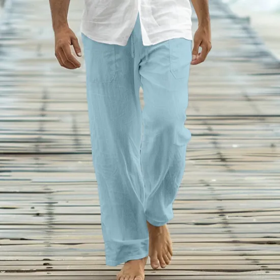 OUKU Men's Trousers Summer Pants Baggy Pants Beach Pants Casual Pants Drawstring Front Pocket Straight Leg Plain Comfort Soft Full Length Yoga Holiday Beach Fashion Hawaiian Black White