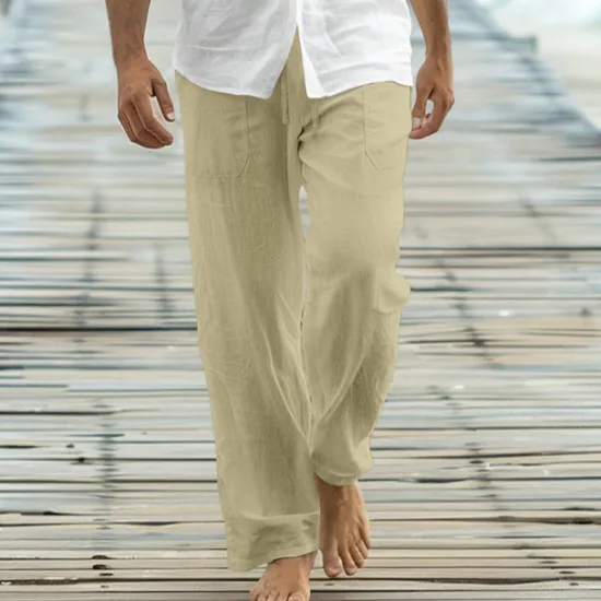 OUKU Men's Trousers Summer Pants Baggy Pants Beach Pants Casual Pants Drawstring Front Pocket Straight Leg Plain Comfort Soft Full Length Yoga Holiday Beach Fashion Hawaiian Black White