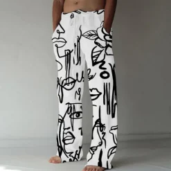 Clearance OUKU Men's Trousers Summer Pants Beach Pants Elastic Drawstring Design Front Pocket Straight Leg Graphic Prints Graffiti Comfort Soft Casual Daily Fashion Designer Black White