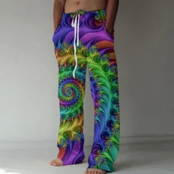 Hot OUKU Men's Trousers Summer Pants Beach Pants Drawstring Elastic Waist Straight Leg Abstract Graphic Prints Comfort Breathable Casual Daily Holiday Streetwear Designer Green Rainbow