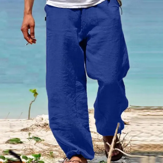 Best OUKU Men's Trousers Summer Pants Beach Pants Drawstring Elastic Waist Straight Leg Plain Comfort Yoga Daily Fashion Streetwear Navy Black