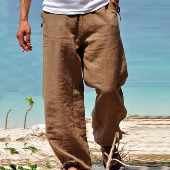 Best OUKU Men's Trousers Summer Pants Beach Pants Drawstring Elastic Waist Straight Leg Plain Comfort Yoga Daily Fashion Streetwear Navy Black