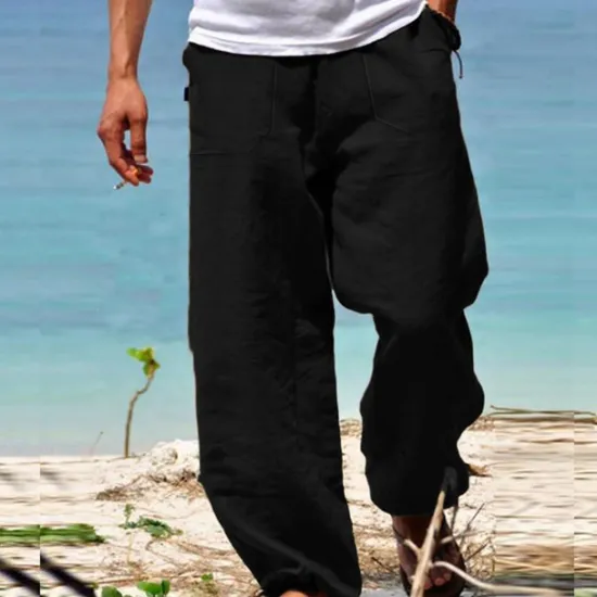 Best OUKU Men's Trousers Summer Pants Beach Pants Drawstring Elastic Waist Straight Leg Plain Comfort Yoga Daily Fashion Streetwear Navy Black